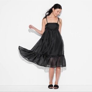 Wild Fable NWT Black Babydoll Organza Ruffle Hem Midi Dress